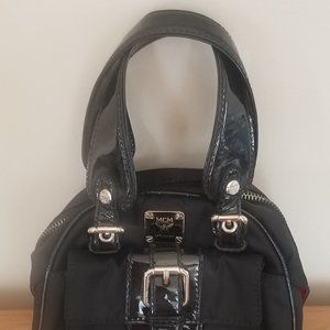 MCM Black Patent Leather Nylon Mini Satchel Italy